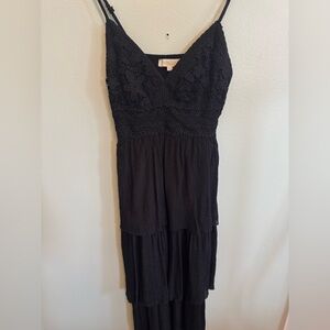 Rebellion Black Ruched Tiered Sundress V-Neck